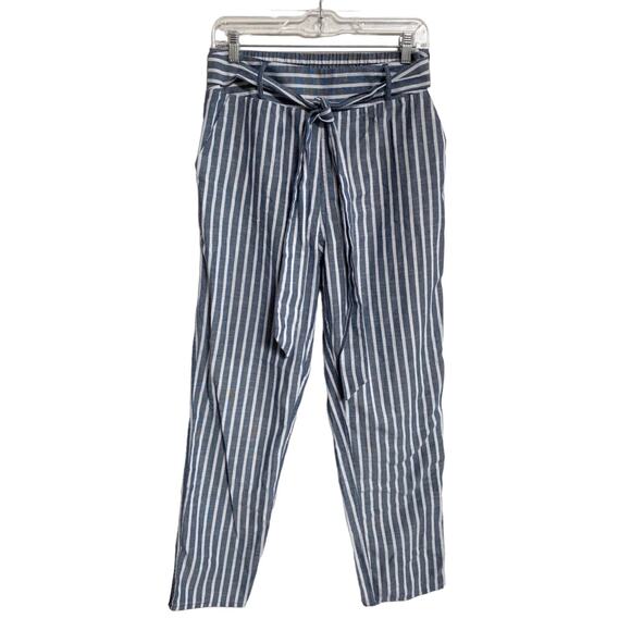 Lydelle Tie Waist Lightweight Striped Beachy Cotton Straight Leg Ankle‎ SZ M - Picture 1 of 11